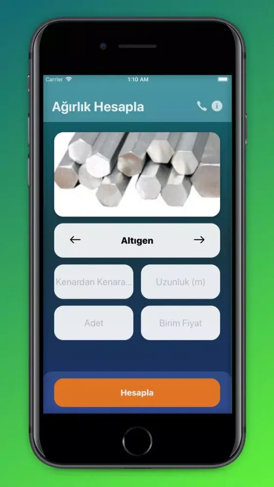 Ảnh chụp màn hình của ÖzdemirÇelik Ağırlık Hesaplama