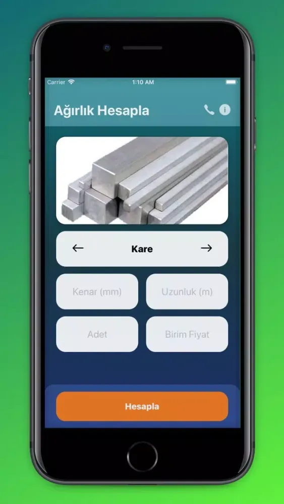 Ảnh chụp màn hình của ÖzdemirÇelik Ağırlık Hesaplama