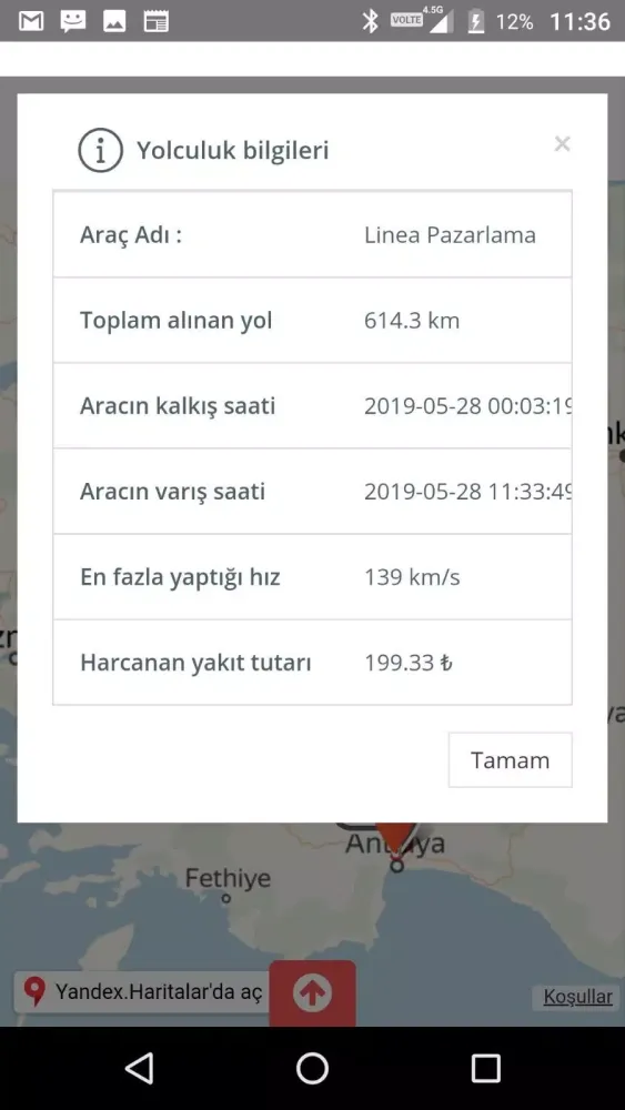 Tangkapan layar Araç Takip Öztek