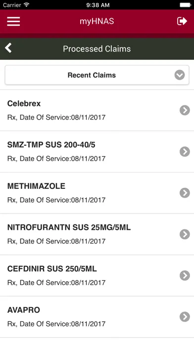 Capturas de tela do myHNAS