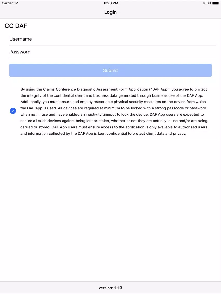 Ảnh chụp màn hình của CC DAF iPad 