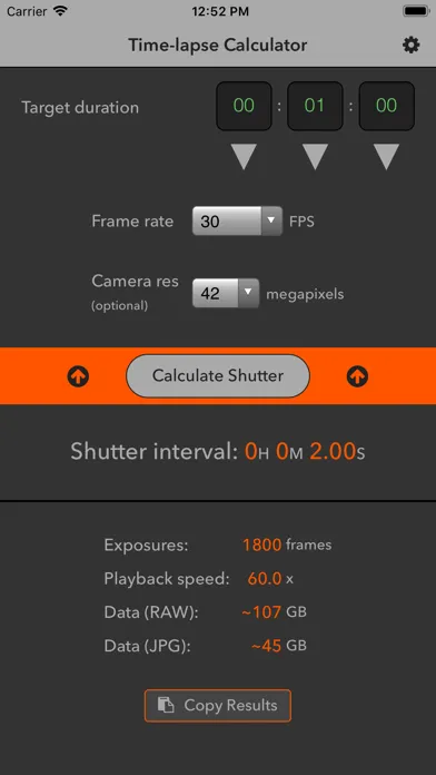 Time-lapse Calculator Screenshots