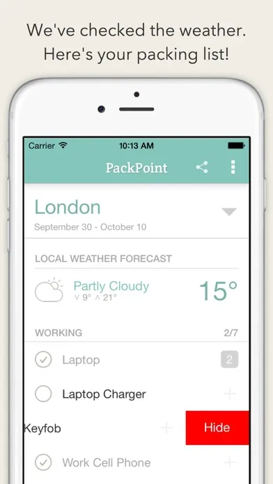 Capturas de tela do PackPoint Premium Packing List