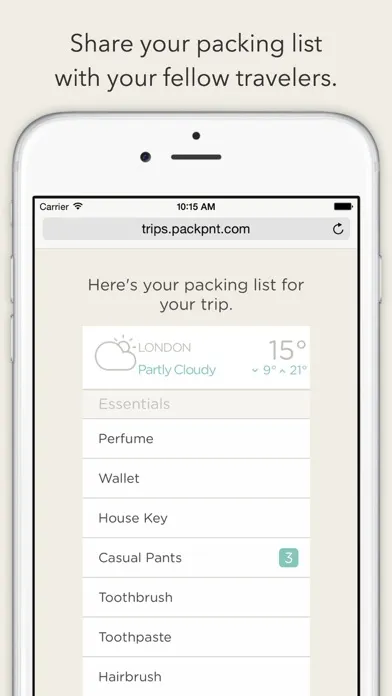 Capturas de tela do PackPoint Premium Packing List