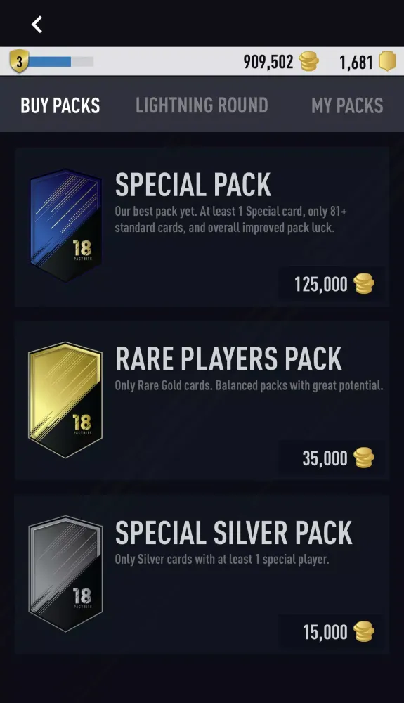 Capturas de tela do FUT PACK