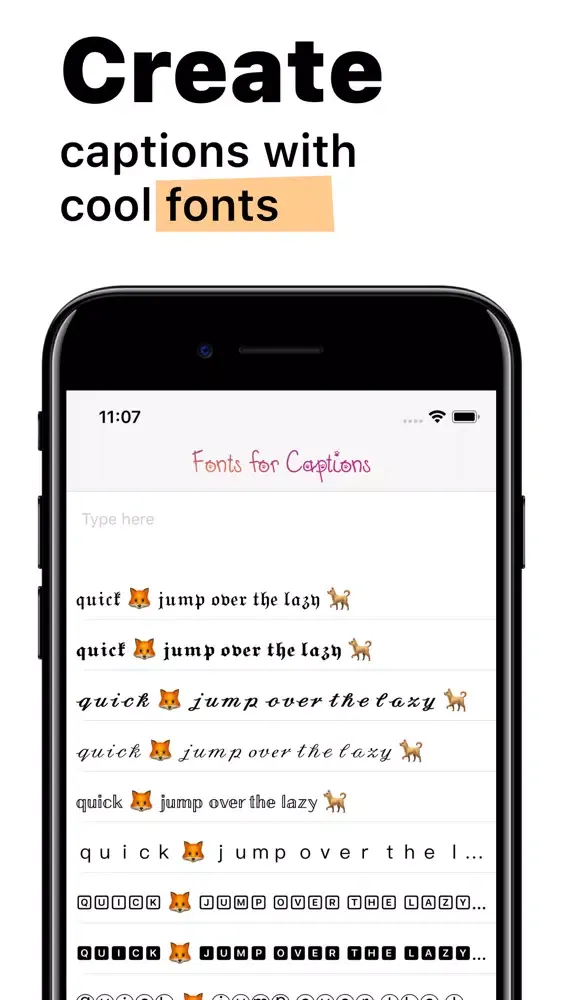 Tangkapan skrin Fonts for Captions