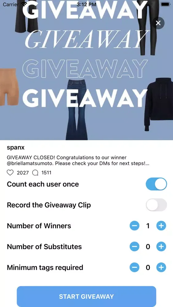Ảnh chụp màn hình của Giveaway: Raffle for Instagram