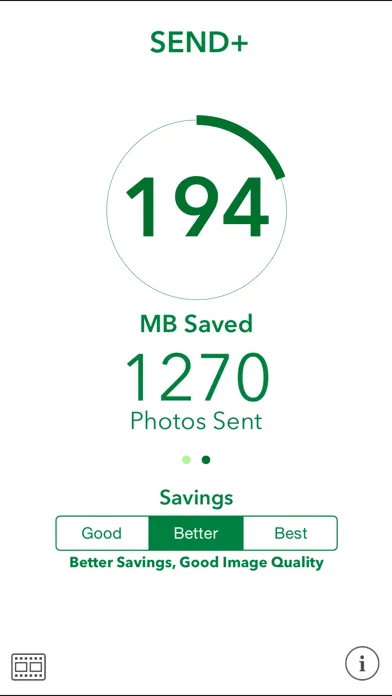 Send Plus - Save your data plan, send photos (email, text, Facebook, Twitter), track your data usage - compress your photos before sending and save money. سکرین شاٹس