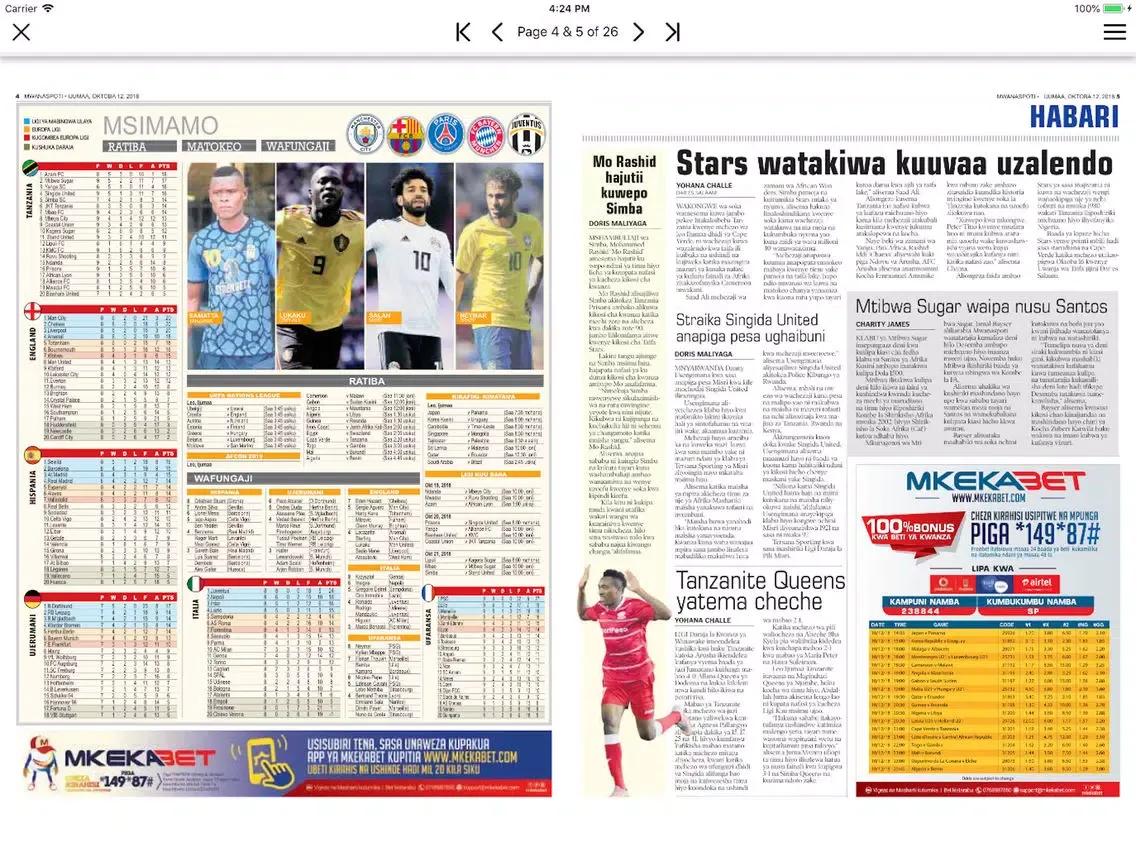 Mwanaspoti Epaper App iPad  Ekran Görüntüleri