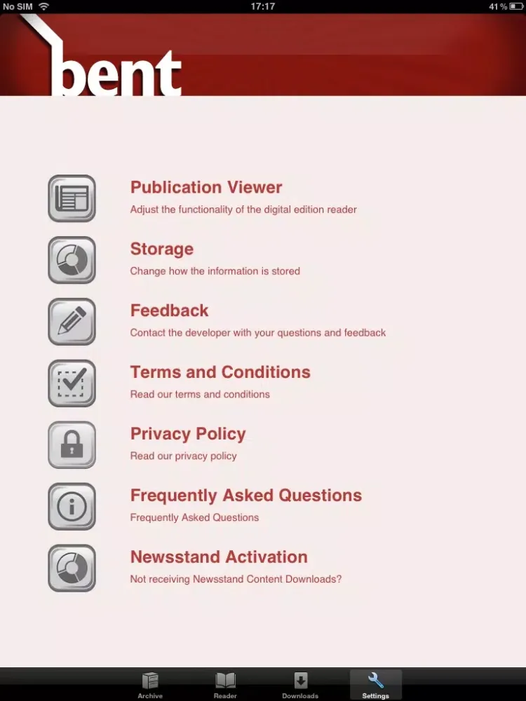 Capturas de tela do Bent Magazine iPad 