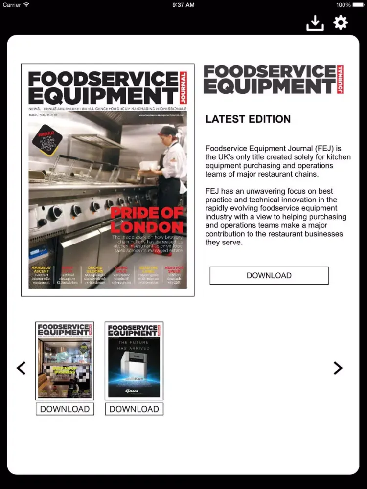 Tangkapan layar Food Service Equipment Journal iPad 