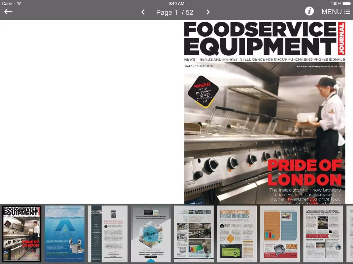 Tangkapan layar Food Service Equipment Journal iPad 