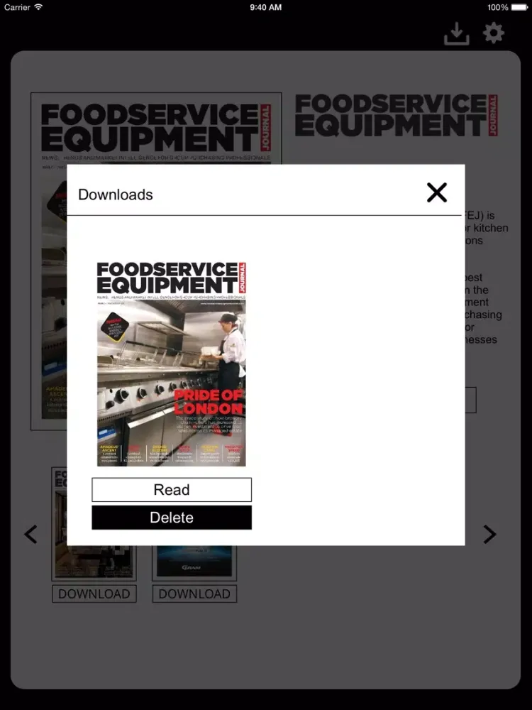 Tangkapan layar Food Service Equipment Journal iPad 