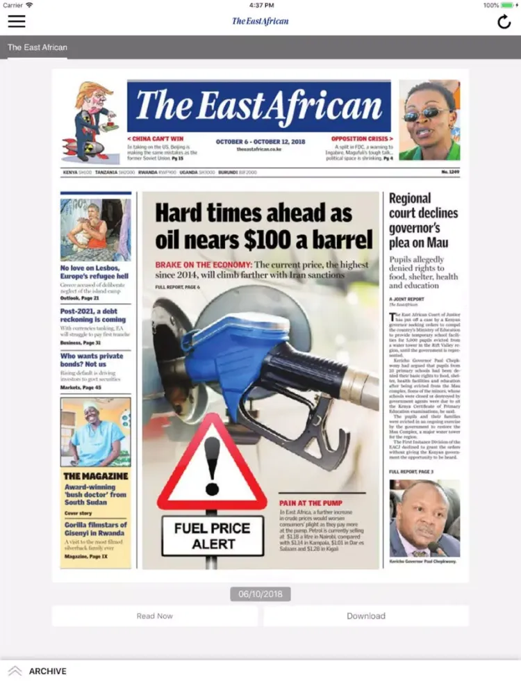 Ảnh chụp màn hình của The East African Epaper App iPad 