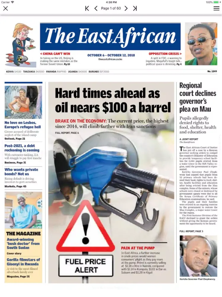 Ảnh chụp màn hình của The East African Epaper App iPad 