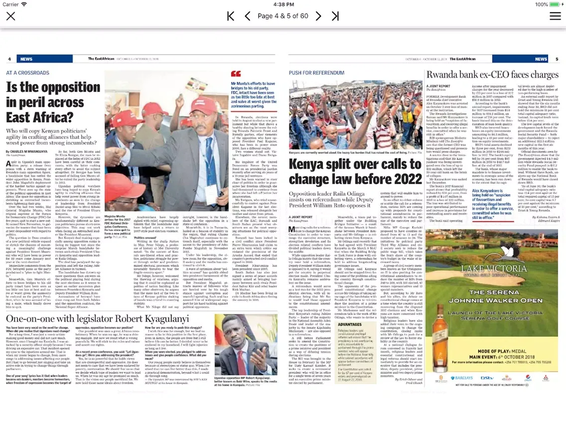 Ảnh chụp màn hình của The East African Epaper App iPad 