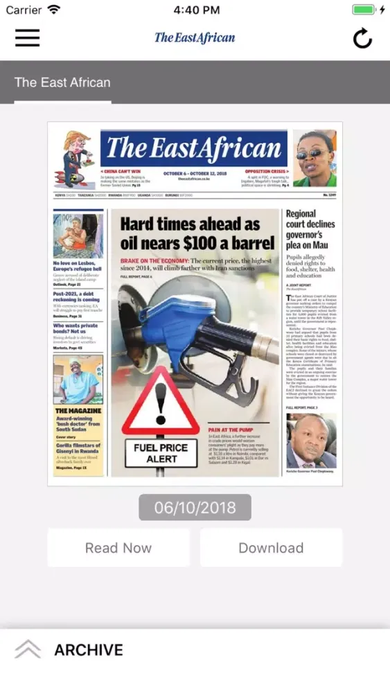 Ảnh chụp màn hình của The East African Epaper App