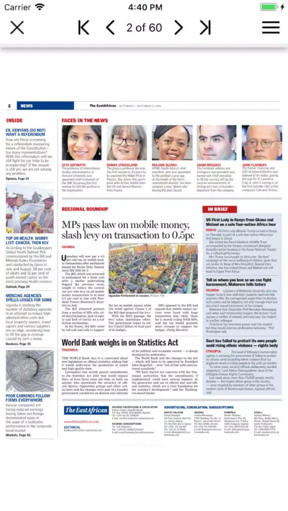 Ảnh chụp màn hình của The East African Epaper App