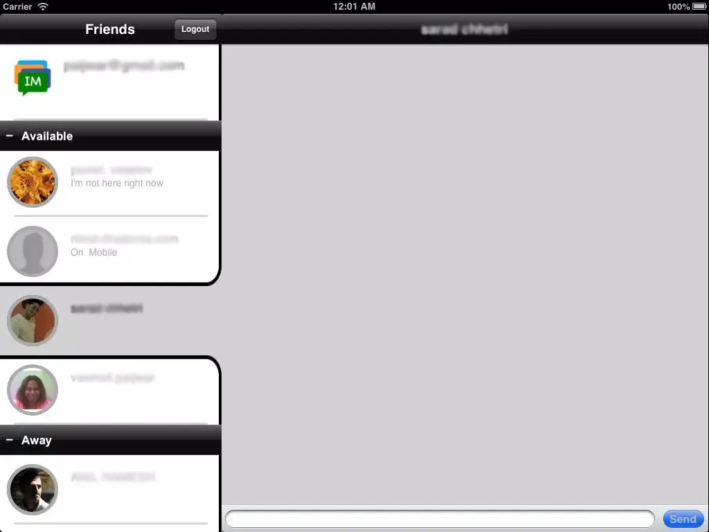 Tangkapan layar Personal Instant Messenger iPad 