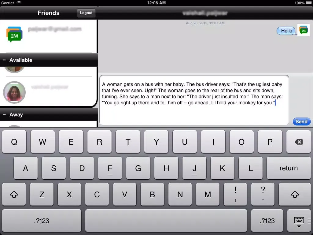 Tangkapan layar Personal Instant Messenger iPad 