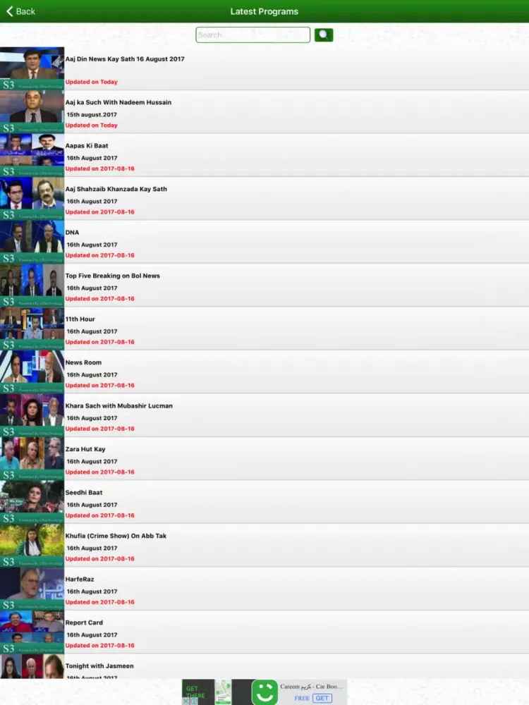 PTV iPad  Ekran Görüntüleri
