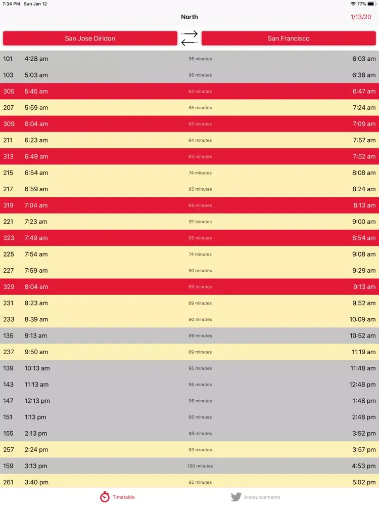 Caltrain Timetable iPad  سکرین شاٹس