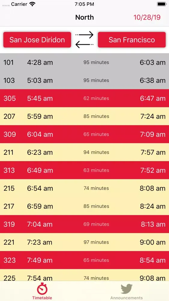 Caltrain Timetable سکرین شاٹس