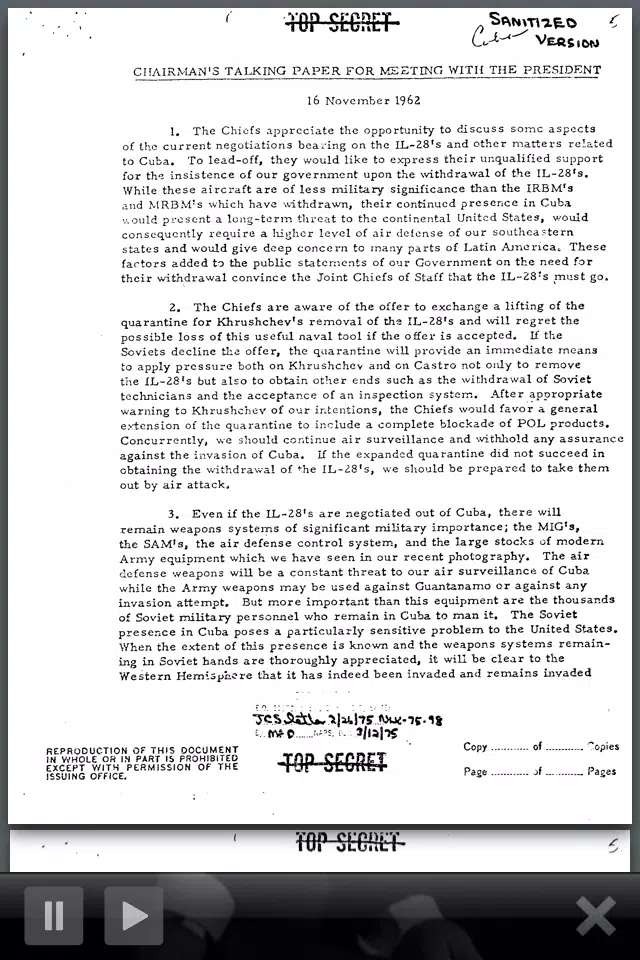 Captures d'écran de Cuban Missile Crisis, DECLASSIFIED DOCUMENTS (October 14 - November 20, 1962) Lite