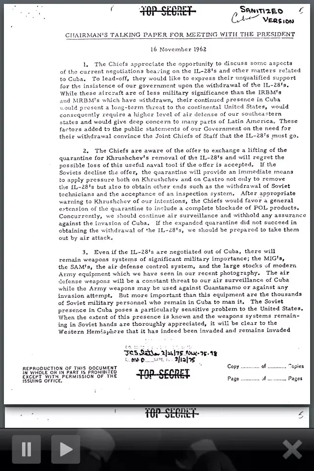 Cuban Missile Crisis, DECLASSIFIED DOCUMENTS (October 14 - November 20, 1962) Lite应用截图