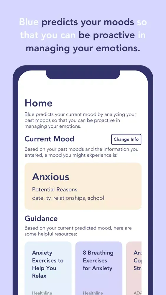 Blue - Predictive Mood Tracker سکرین شاٹس