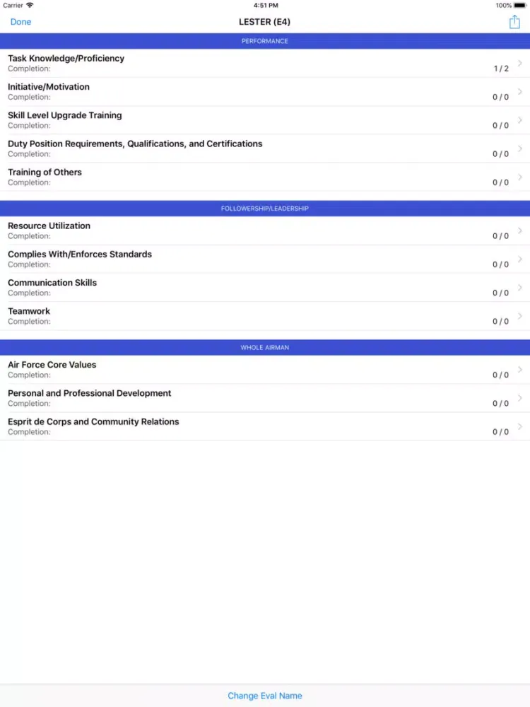 Captures d'écran de Eval Builder for the USAF iPad 