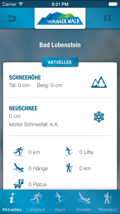 Tangkapan layar SchneeApp Thüringer Wald