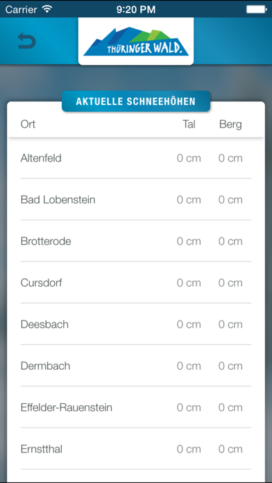 Tangkapan layar SchneeApp Thüringer Wald
