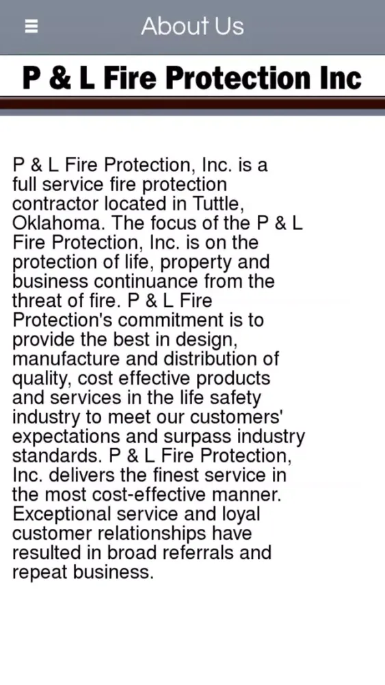 Tangkapan skrin P & L Fire Protection, Inc