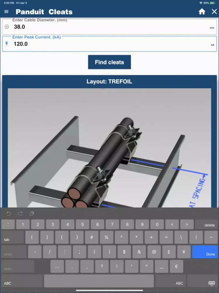 Panduit Cleat kAlculator iPad  Screenshots