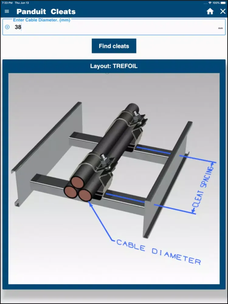 Panduit Cleat kAlculator iPad  Screenshots