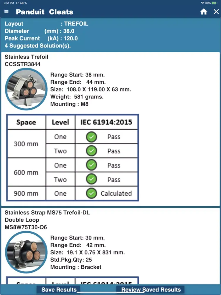 Panduit Cleat kAlculator iPad  Screenshots