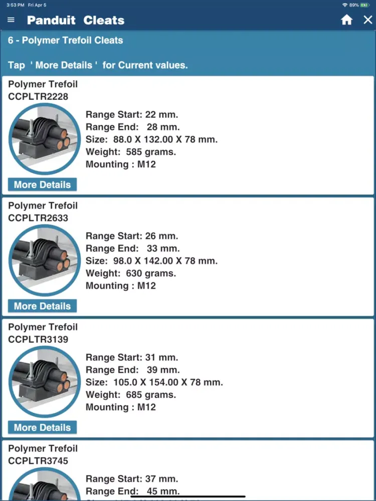 Panduit Cleat kAlculator iPad  Screenshots