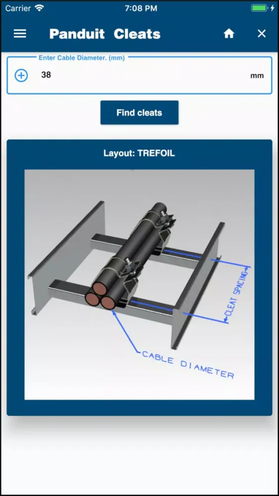 Panduit Cleat kAlculator Screenshots