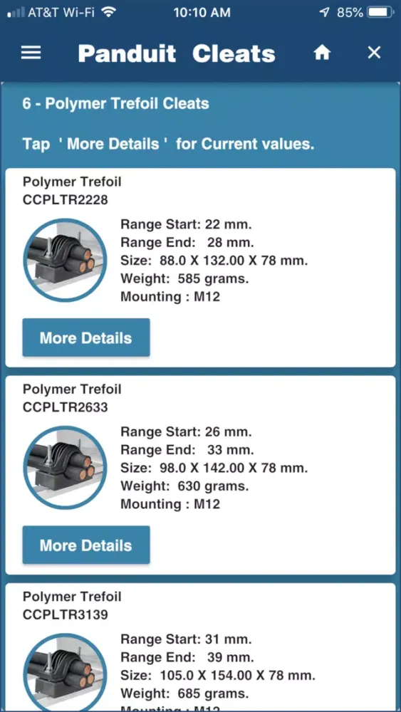 Panduit Cleat kAlculator Screenshots