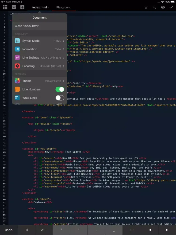 Code Editor by Panic iPad 應用截圖