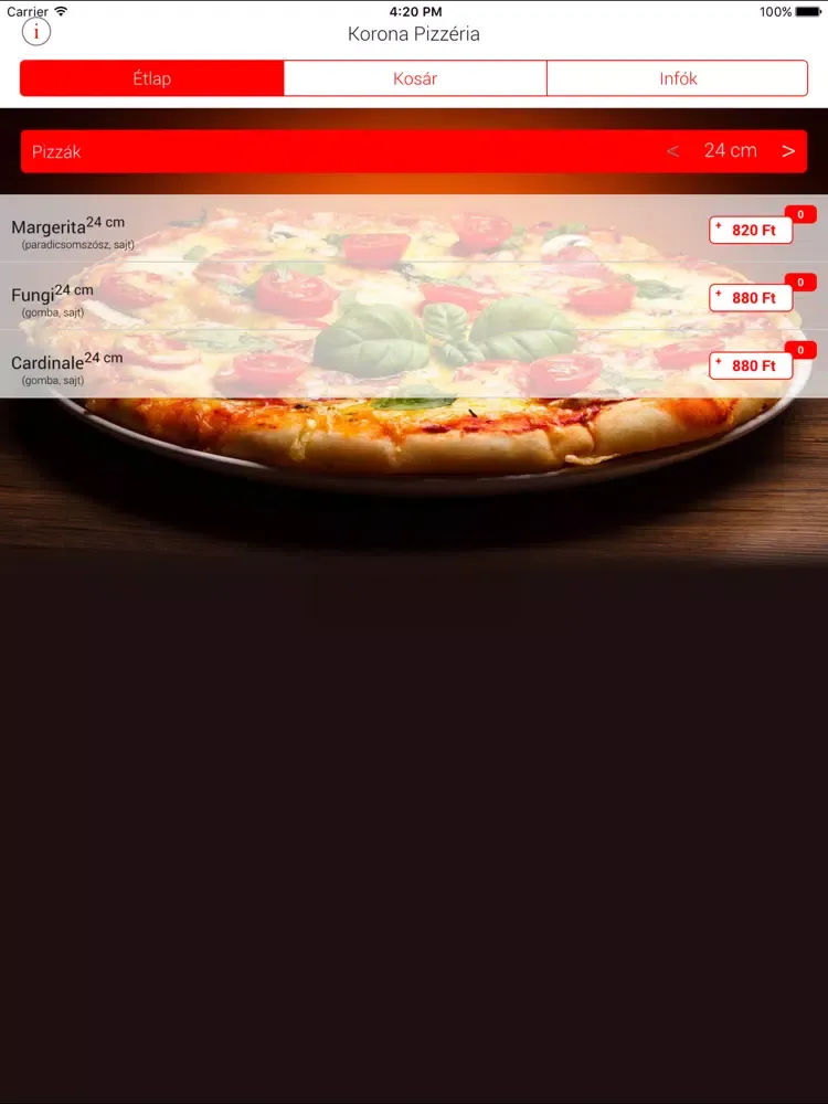 ภาพหน้าจอของ Korona pizzéria iPad 