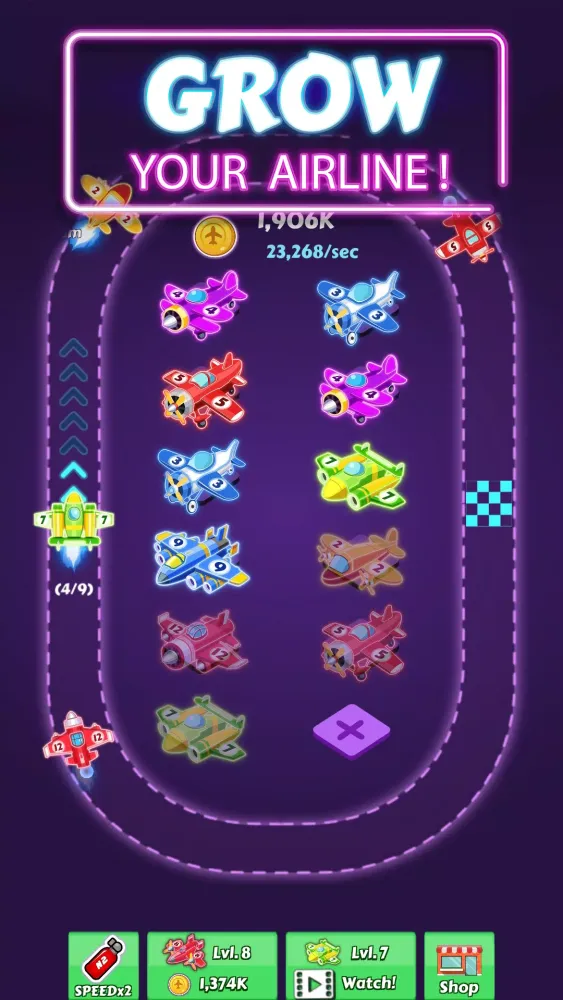 Скриншоты Merge Planes Neon Game Idle