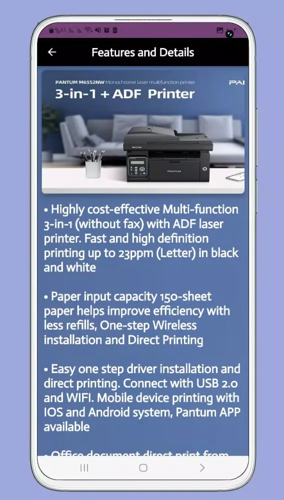 Capturas de tela do pantum m6550nw guide