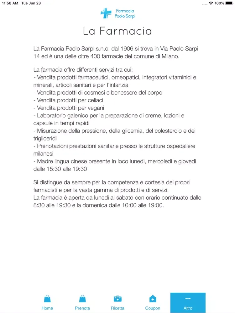 Zrzuty ekranu Farmacia Paolo Sarpi iPad 