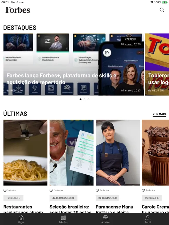 Capturas de tela do Forbes Brasil iPad 