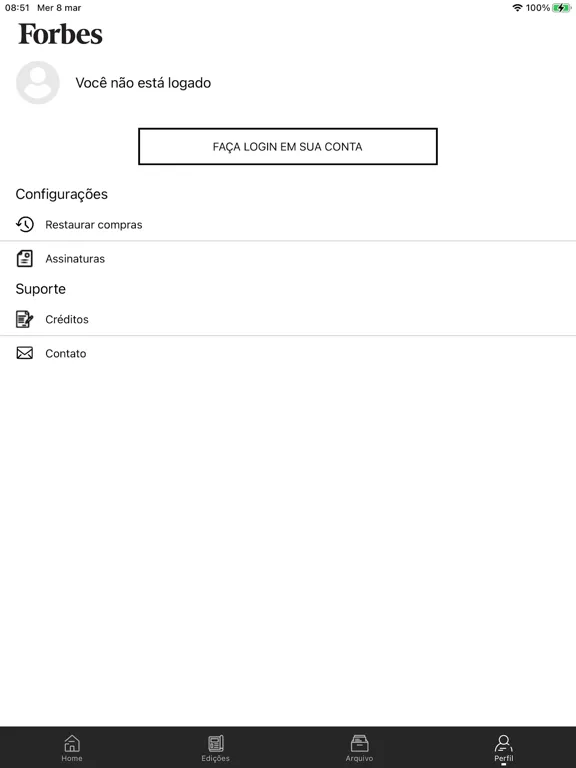 Capturas de tela do Forbes Brasil iPad 