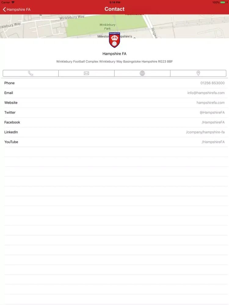 Ảnh chụp màn hình của Hampshire FA iPad 