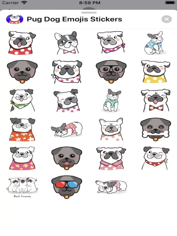 تصاویر Pug Dogs Emojis Stickers iPad 