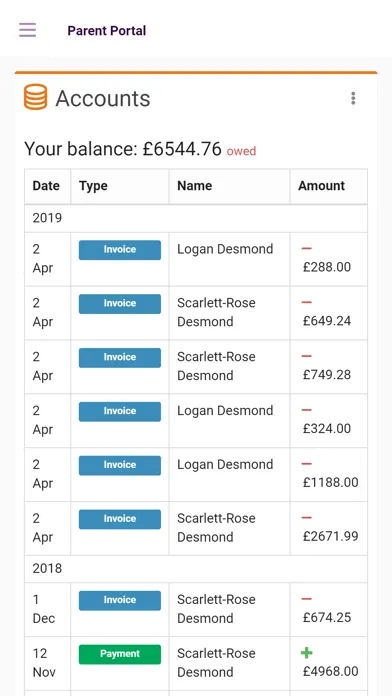 Parent Portal Ekran Görüntüleri